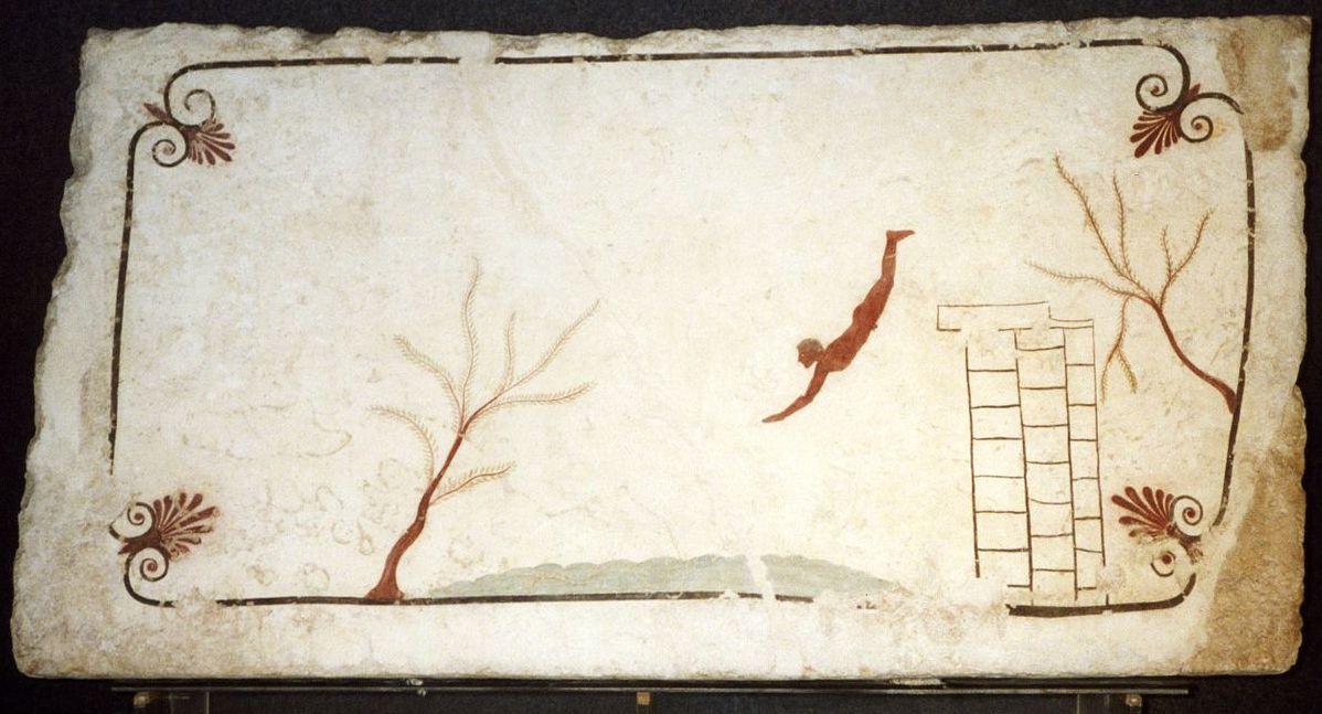 Τοιχογραφία από τον Τάφο του Βουτηχτή, Paestum.