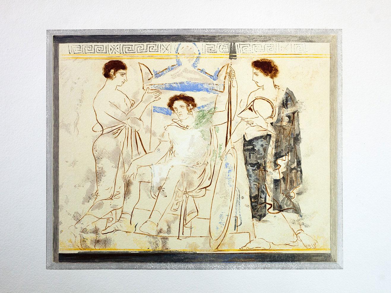 Ανάπτυγμα παράστασης από λευκή αττική λήκυθο, Γιάννης Κεφαλληνός, Δέκα λευκαί λήκυθοι του Μουσείου Αθηνών, Αθήνα 1956.