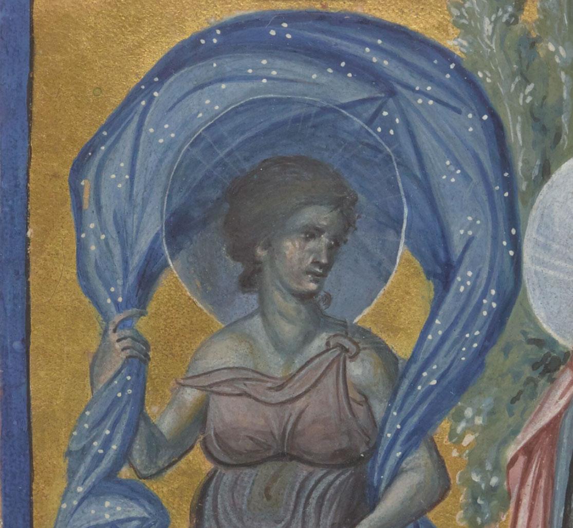 Η έναστρη Νύχτα (λεπτομέρεια παράστασης για την Ωδή του Ησαΐα), Ψαλτήρι Par. Gr. 139, Bibliothèque nationale de France, Παρίσι.
