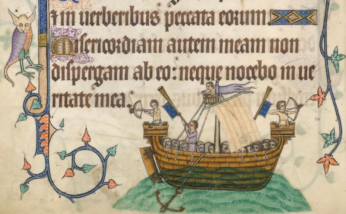 Πλοίο τρελών, Ψαλτήρι Luttrell (BL Add MS 42130), The British Library, Λονδίνο.