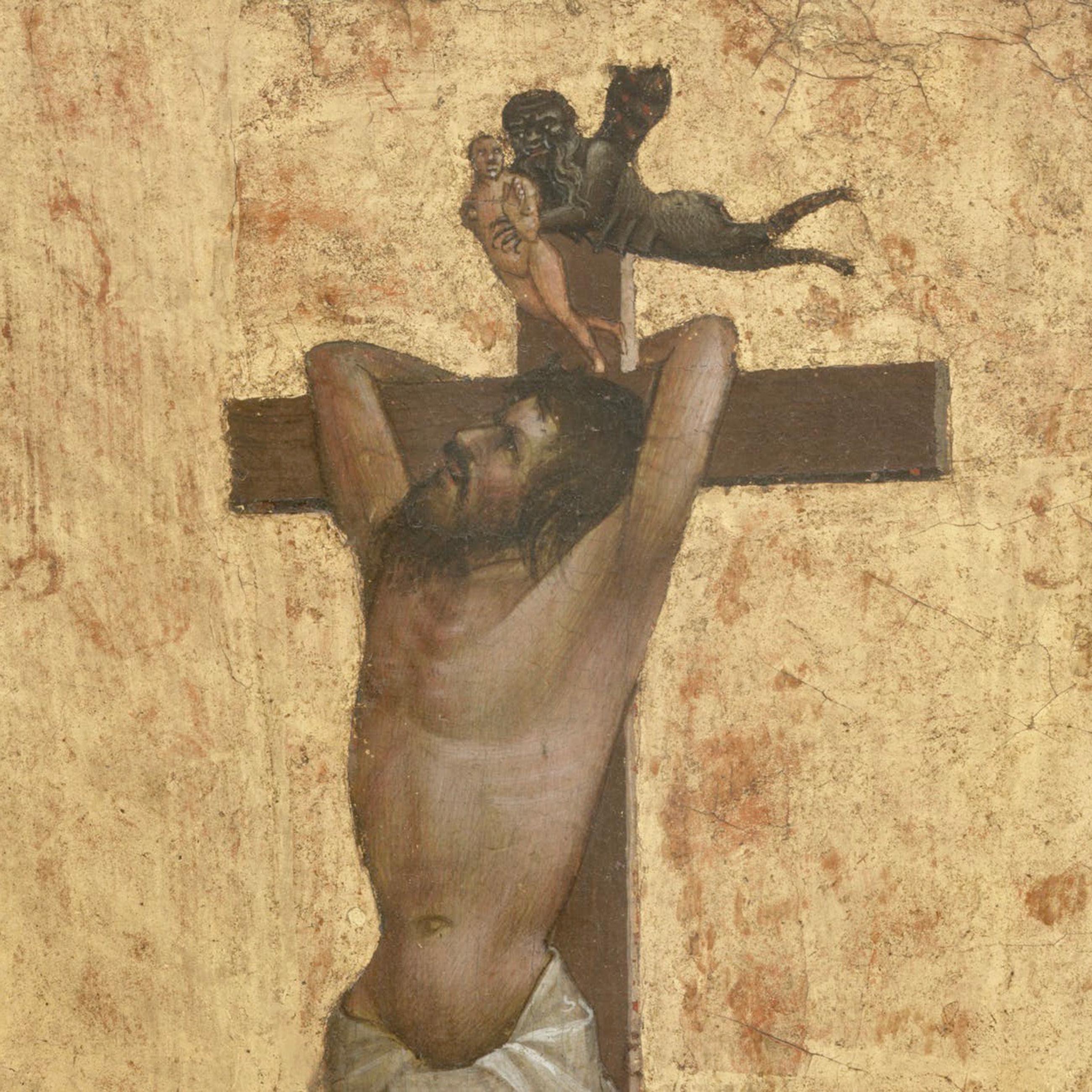 Agnolo Gaddi, [Δαίμονας αρπάζει την ψυχή του κακού ληστή], λεπτομέρεια από τη Σταύρωση, Gallerie degli Uffizi, Φλωρεντία.
