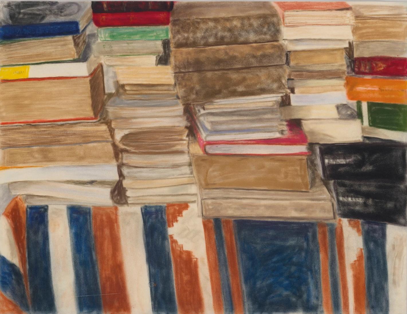 Avigdor Arikha, Στοίβες βιβλία στο τραπέζι, Ιδιωτική συλλογή.