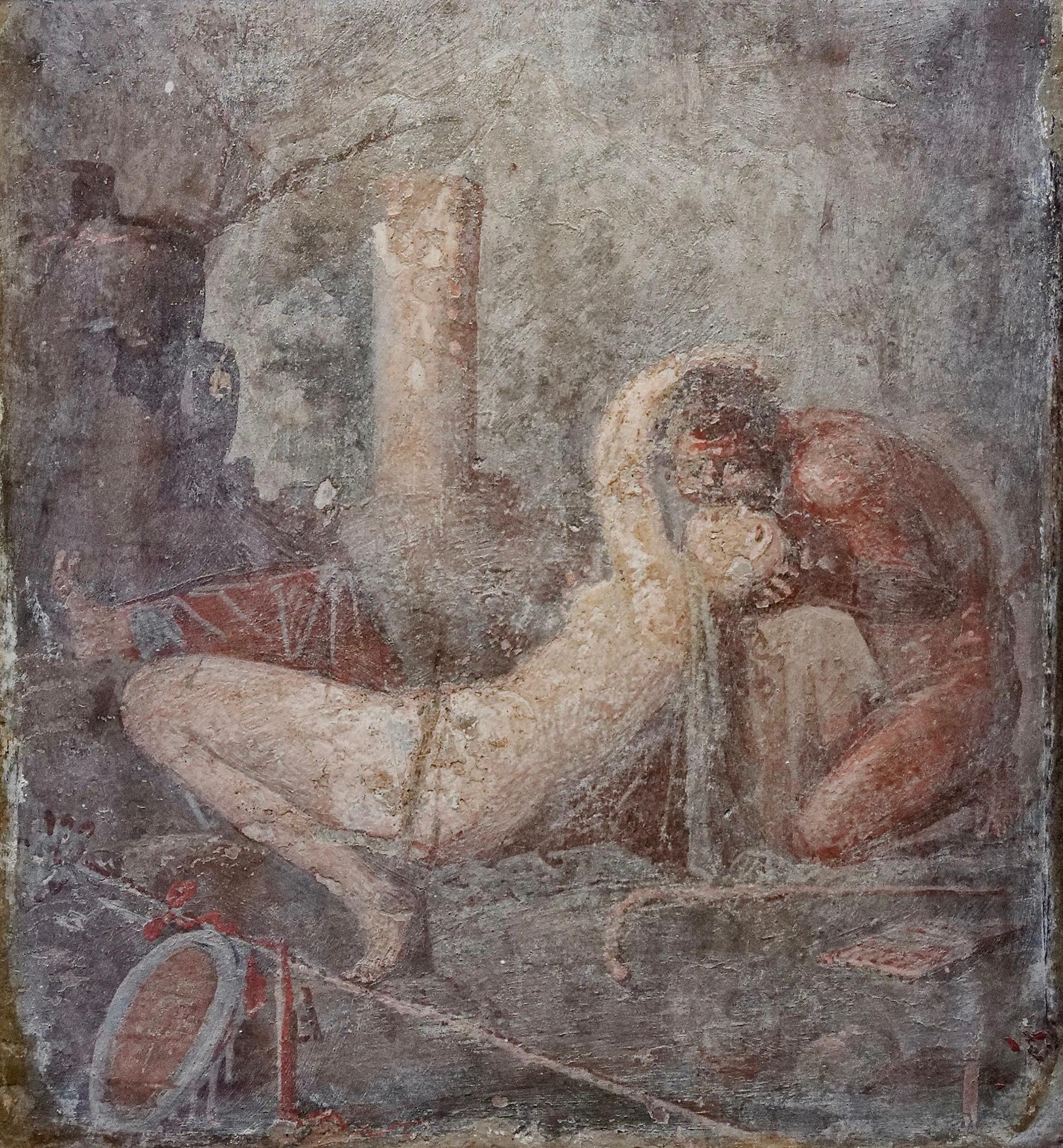 Σάτυρος και Μαινάδα, τοιχογραφία από το Ηerculaneum, Museo Archeologico Nazionale di Napoli.