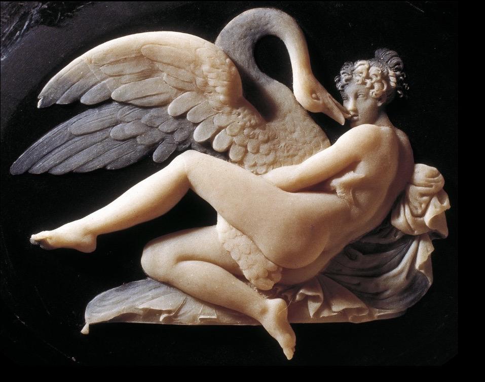 Benedetto Pistrucci, Η Λήδα και ο κύκνος, κέρινο πρόπλασμα για κειμήλιο λίθο, Museo della Zecca di Roma.