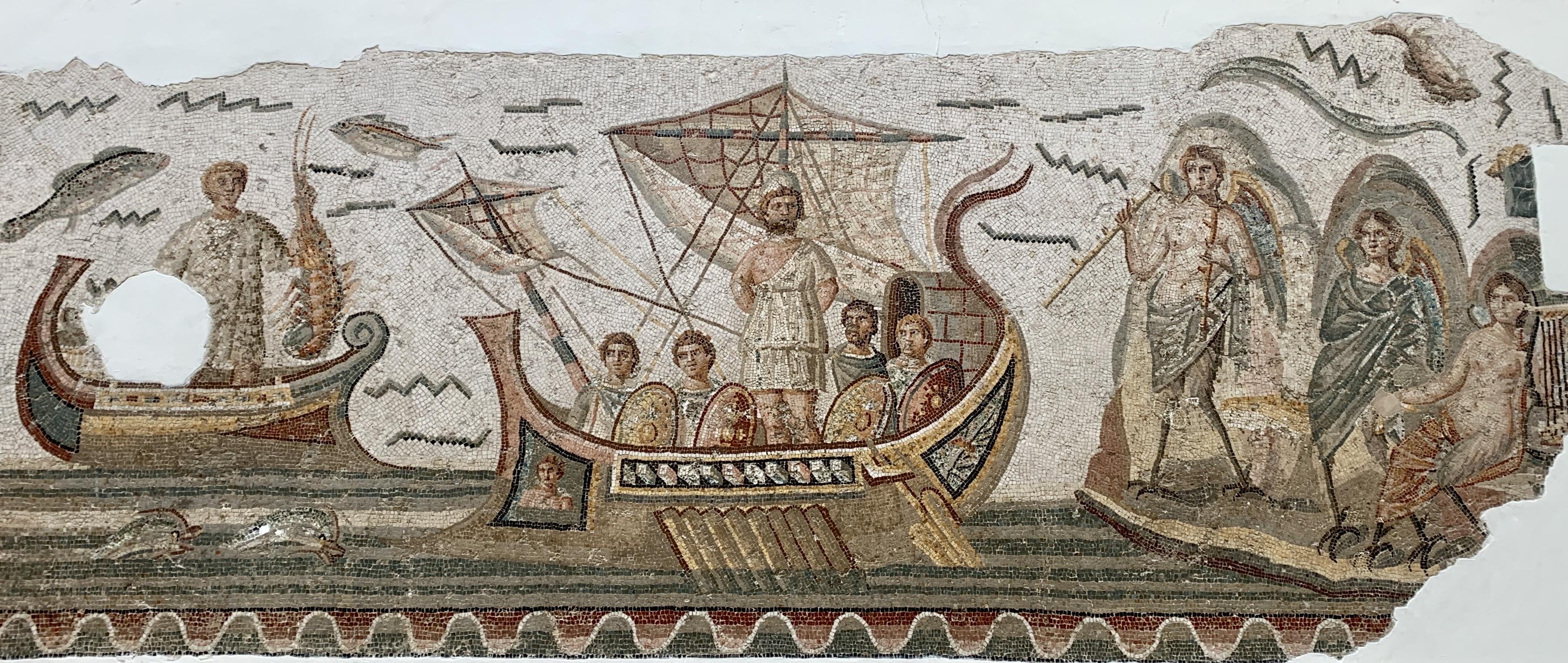 Ο Οδυσσέας και οι Σειρήνες, ψηφιδωτό από την Οικία του Οδυσσέα στη Thugga, Εθνικό Μουσείο του Μπάρντο, Μπάρντο, Τυνησία.