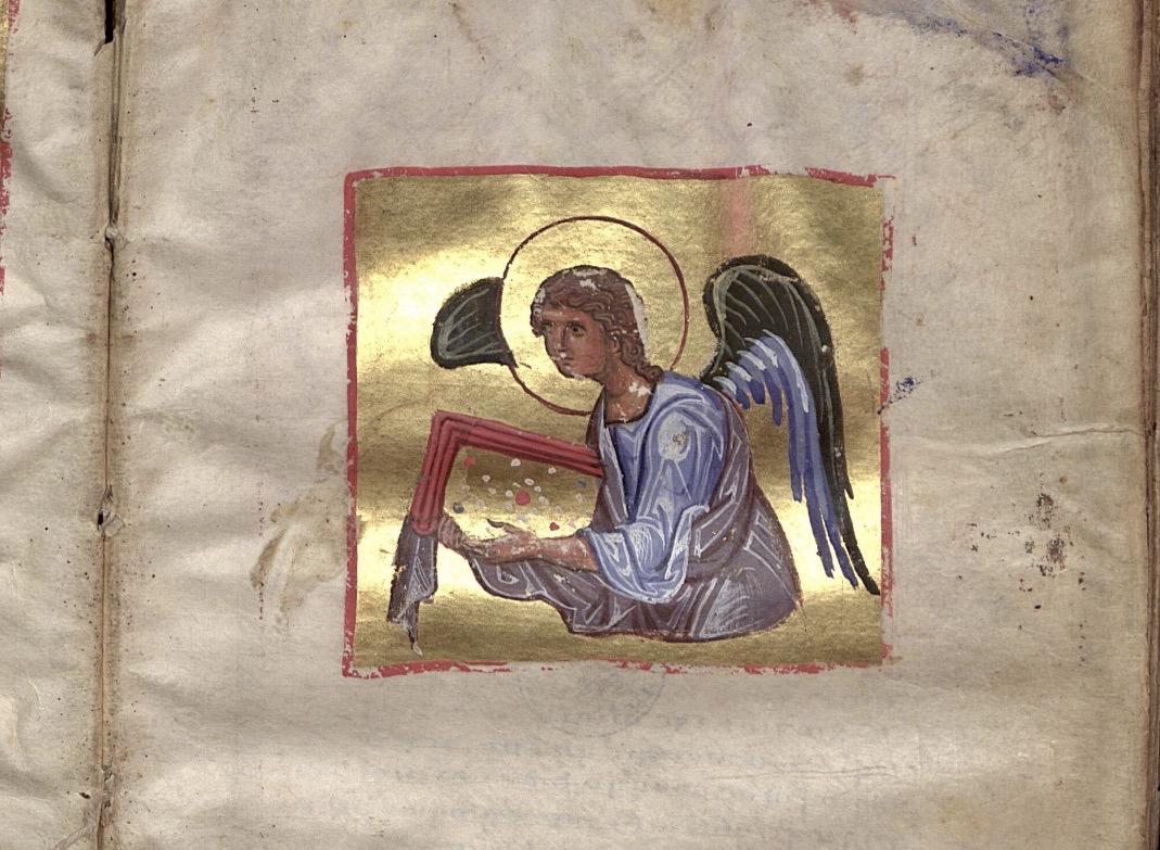 Το σύμβολο του ευαγγελιστή Ματθαίου, Ευαγγέλιο ΕΒΕ 2251, Εθνική Βιβλιοθήκη της Ελλάδος, Καλλιθέα.