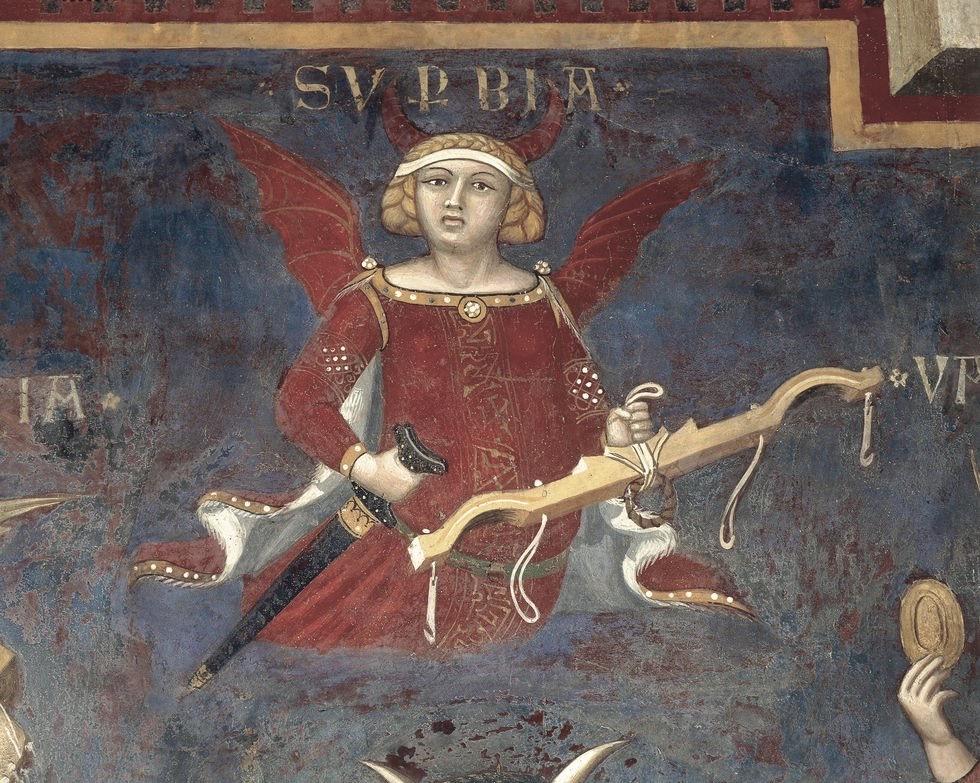 Ambrogio Lorenzetti, Αλληγορία της Κακής Διακυβέρνησης (λεπτομέρεια με τη Superbia), Palazzo Pubblico, Σιένα.