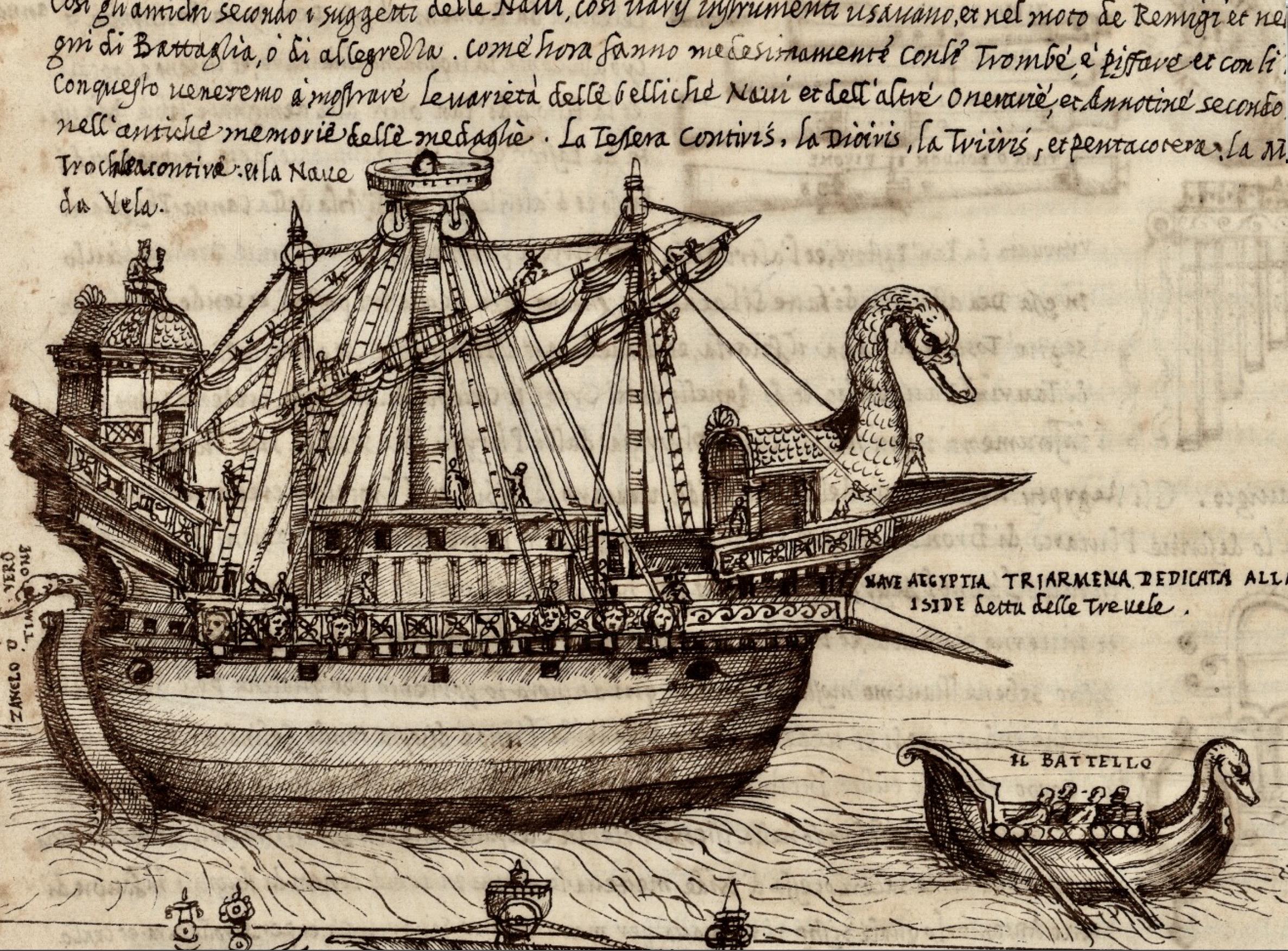 Αιγυπτιακό πλοίο αφιερωμένο στην Ίσιδα, Pirro Ligorio, Delle Antichità, Vol. 12 Libb.XIII-XIIII: Enciclopedia del mondo antico, 1569-1580, Archivio di Stato di Torino.
