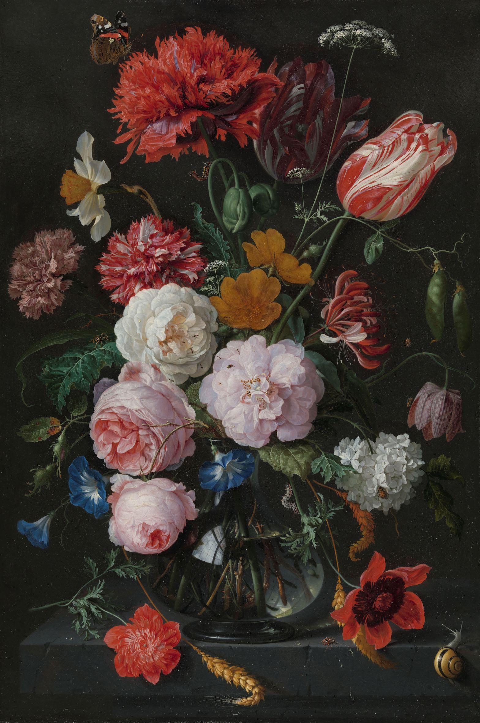 Jan Davidsz. de Heem, Νεκρή φύση με άνθη σε γυάλινο βάζο, Rijksmuseum, Άμστερνταμ.