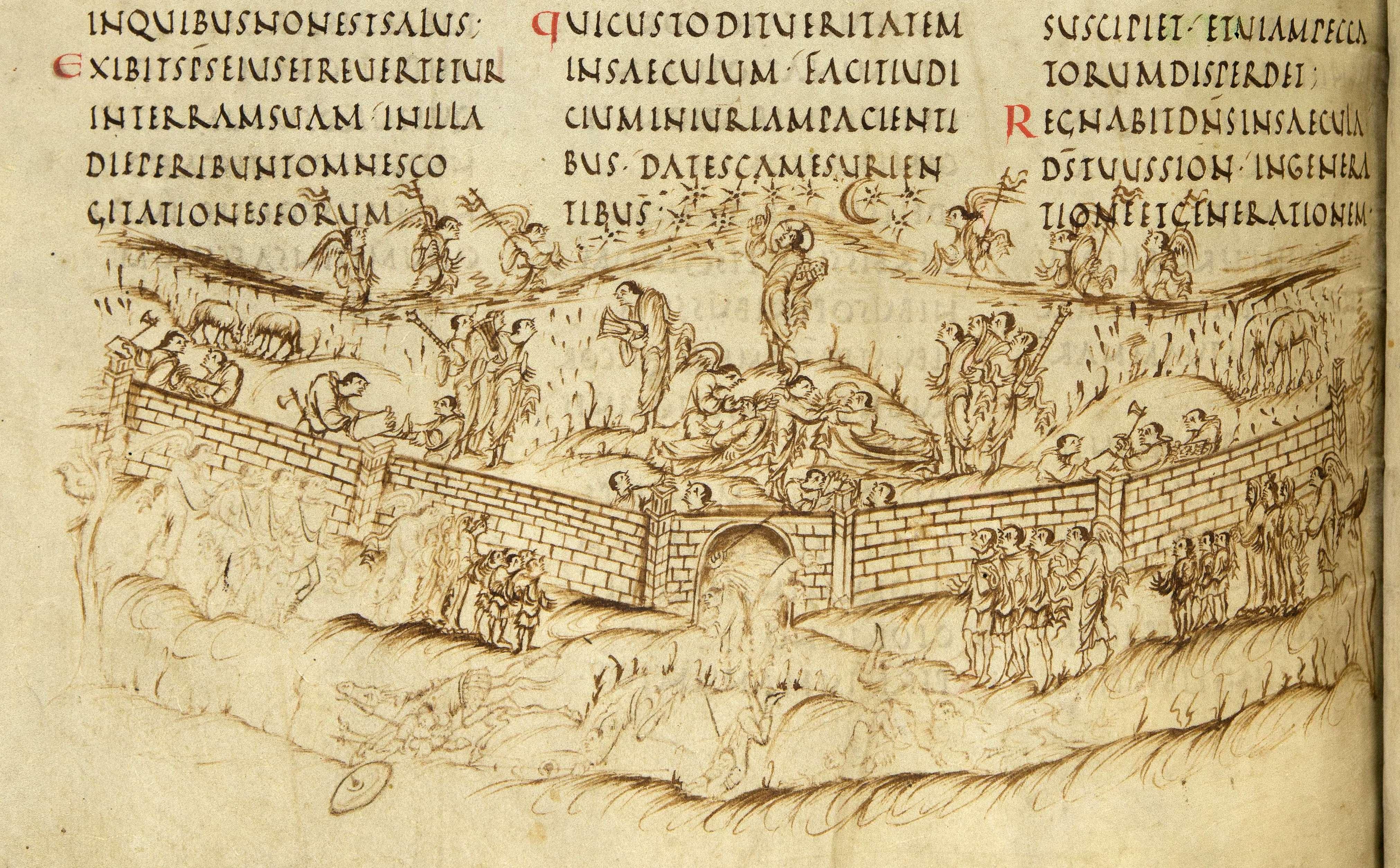 Η Ουράνια Ιερουσαλήμ, Ψαλτήρι της Ουτρέχτης, Utrecht, Universiteitsbibliotheek MS Bibl. Rhenotraiectinae I Nr 32, ψαλμός 146,2.